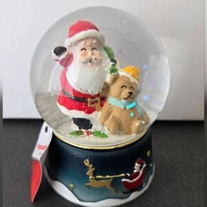 Fabulous Home Santa & Teddy Bear Snow Globe Christmas Decor Blue Reindeer Base